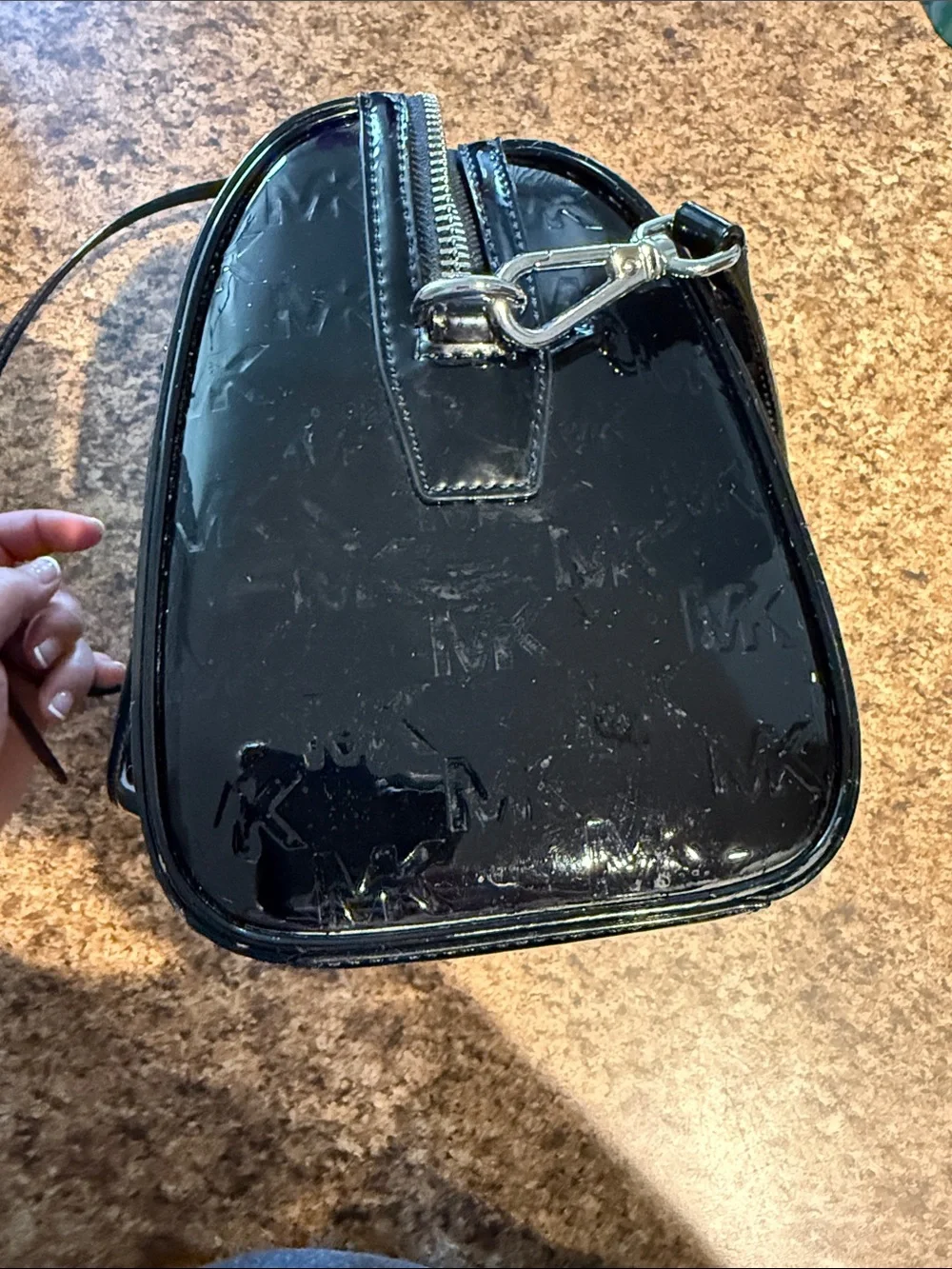Michael Kors Black Patent Dome Satchel with MK Embossing